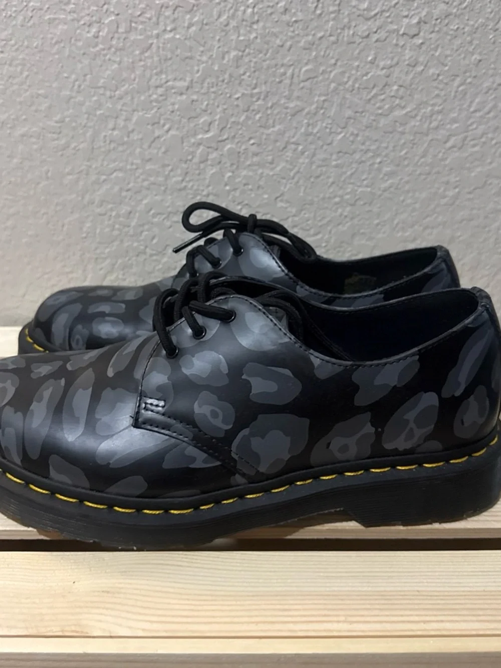 Dr. Martens Black and Gray Camo 3-Eye Lace-Up Shoes